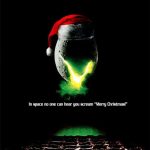 Spoof on the original Alien movie poster. The alien egg is wearing a Santa hat and words "In space no one can hear you scream 'Merry Christmas!'" appear underneath.