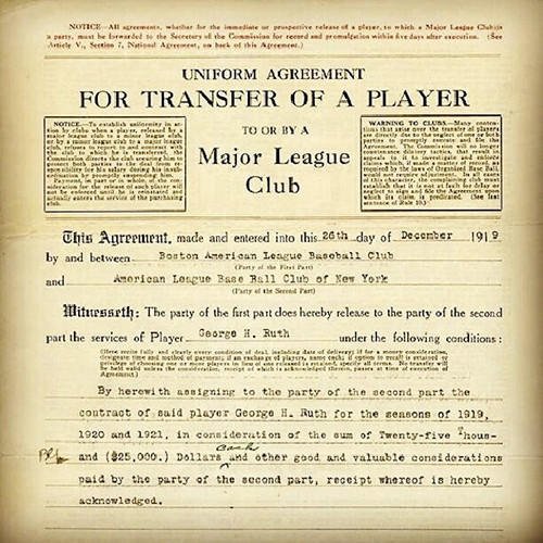 Babe Ruth's 1919 baseball contract with the Boston Red Sox. [Formatted]