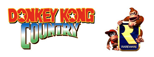 Donkey Kong Country logo and picture of Donkey and Diddy Kong holding the Rareware logo