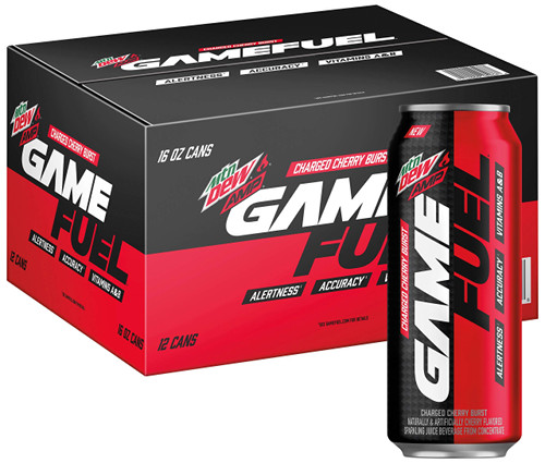 12 pack container of Mountain Dew Game Fuel drink. [Formatted]