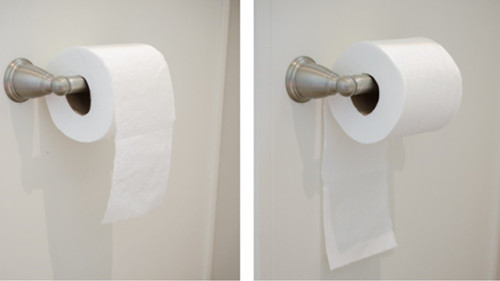 Toilet paper roll in both configurations: over and under. [Formatted]