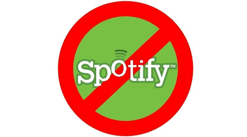 Modified Spotify logo surrounded by a red circle with a red strike through it. [Formatted]