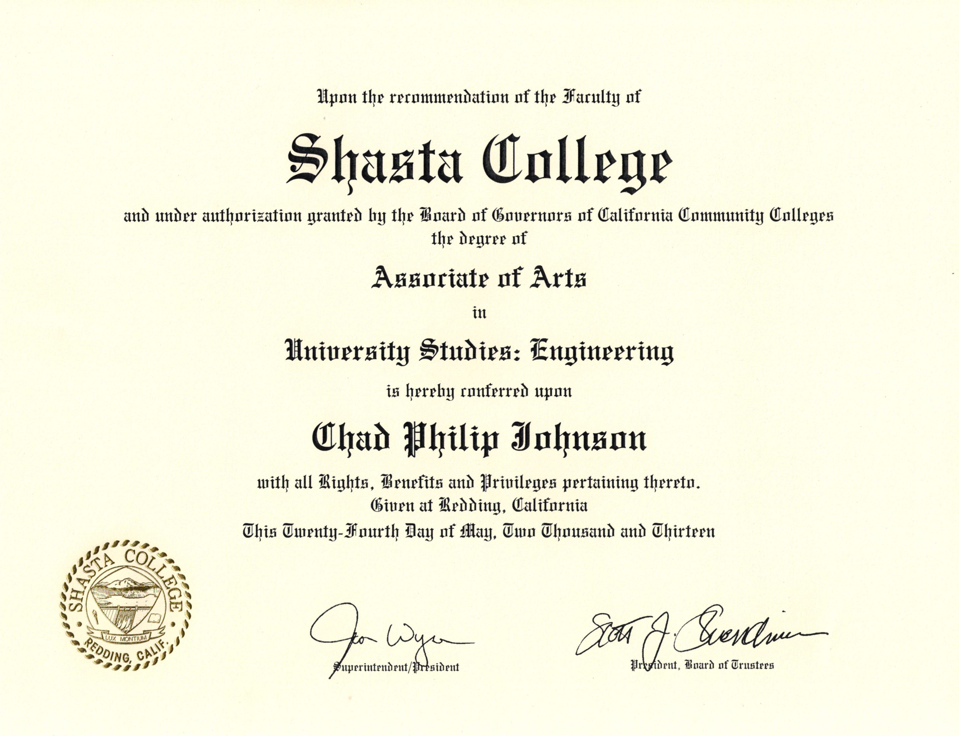 Associate Degree Certificate